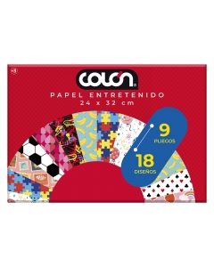 Papel Entretenido 9 Pliegos 18 Diseños 24 x 32 CM