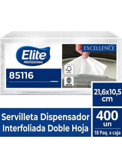 Servilleta Dispensador H/D Extra Blanca Excellence 21,6 x 10,5 CM 400 HJS x 18 Pqtes