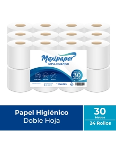Papel Higiénico Bajo Metraje H/D Maxipaper 30 MT x 24 Rollos