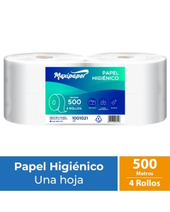 Papel Higiénico Alto Metraje H/S Maxipaper Blanco 500 MT x 4 Rollos