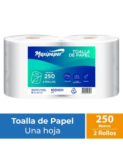 Toalla de Papel Alto Metraje H/S Maxipaper Blanca 250 MT x 2 Rollos