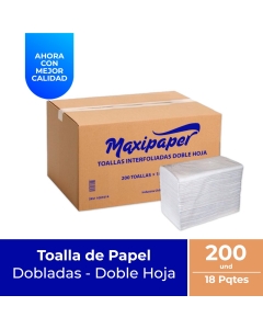 Toalla de Papel Interfoliada H/D Maxipaper Blanca 200 HJS x 18 Pqtes