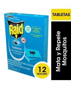 Insecticida Raid Tabletas Mosquitos y Zancudos - Recarga 12 UND